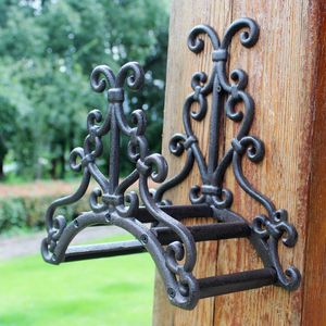 Wrought Iron Hose Rack Holder Equipment Scrowl New Garden Outdoor Decorative Reel Hanger Cast Antique Style Rust Brown Finish Wall Mount Vintage Ornament