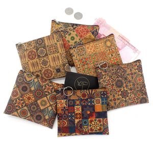 300pcs Coin Purses Women Retro Real Wood Grain Cork Print Square Change Purse Mix Color