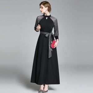 Kobiety Spring Designer Eleganckie Patchwork Maix Dress Black Sexy Cocktail Party Robe Ladies Vinatge Moda Suknie Vestidos 210525