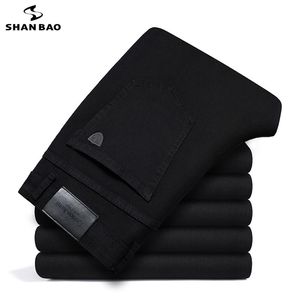 Shan Bao Осенний бренд чистые черные установленные прямые джинсы классический стиль молодой мужской повседневный тонкий растягивающийся джинсон 21111