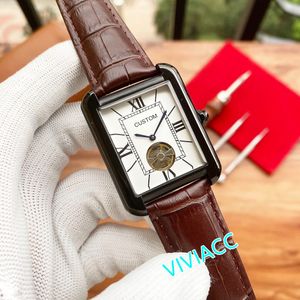 Nuovi orologi in pelle rettangolari geometrici in acciaio inossidabile Orologio meccanico automatico con tourbillon Orologio con numeri romani impermeabile 43 mm