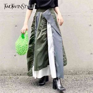 Casual Hit Color Skirt For Women High Waist Irregular Patchwork Midi Skirts Female Fashion Stylish 210521
