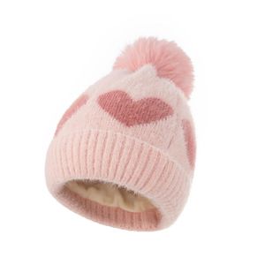 Basker Autumn Winter Baby Hats Big Pom Kids beanie cap flicka pojke hjärta virka varmt barn plysch motorhuven stickad hatt