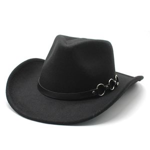 Vintage Western Hat z Feld Bowler Fedora Mężczyźni Kobieta Solid Color Szerokie Brima Czapka Czapka Four Seasons Cowgirl Cap Sombreros