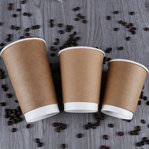 Descartável takeaway embalagem papel copos de dupla deck isolação calor leite chá café kraft papéis abertura cerimônia copo 0 39by l1