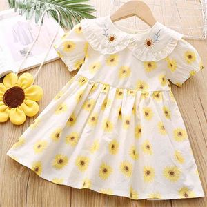 Vestido de verão Cute Llapel Flor Princesa Menina Roupas Crianças es Crianças Roupas Meninas para 2-6 Anos 210528