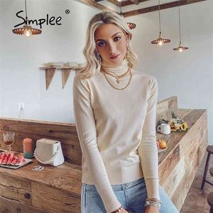 Leisure high collar basic sweater Slim cosy long sleeve pullover Home style fashion women's sweater Autumn winter 210812