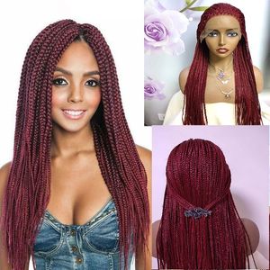 Synthetic Wigs Soft Burgundy Preplucked Inch Braided j Box Braids Twist Hair For Afro Black Women With Babyhair Glueless