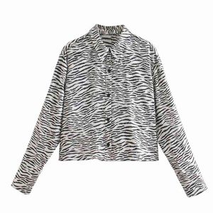 Spring Women Zebra-Stripe Loose Blouse Kvinna Turndown Collar Långärmad Skjorta Casual Lady Tops Blusas S8395 210430