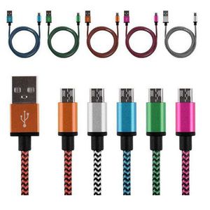 1M 3ft Metal Head Fabric braided Micro USB Data Sync Charging Cables for Samsung