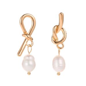 Wholesale up ear earrings resale online - Asymmetrical Knot Pearl Stud Earrings Women Business Style Alloy Ear Drop Korean Party Daily Dress Up Earring Jewelry Ornaments Accessories KC Gold