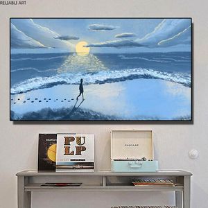 Nordic Poster Oil Style Decorative Painting Walking In Beauty Monn Cloud Art Cuadros For Living Room Home Decor Canvas Painting