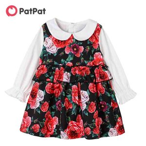 Ankomst Vår och höst Baby Toddler Girls Vintage Floral Dress Barnkläder 210528