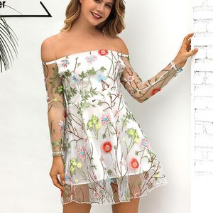 Womens Strapless Sexy Floral Embroidery Transparent Lace Dresses Female Summer Backless Casual Evening Party Dresses