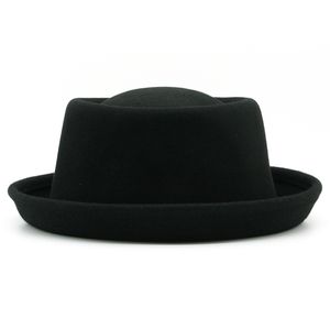 100％ウールフェルト豚肉パイハット女性男性Fedora Curved Brim Crushable Woolen Hats