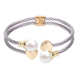 Chran 2 строки из нержавеющей стали кабеля браслеты шишки украшенные серебристые круглые раковины жемчужные браслеты для женщин Q0717