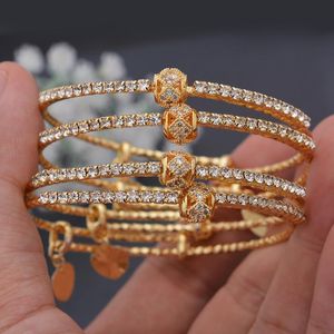 Anéis De Bebê Jóias venda por atacado-Bangle pçs conjunto de ouro cor de cobre berbulhas para crianças cild dubai israel jóias pulseira bracelete meninos crianças árabes aniversário presentes