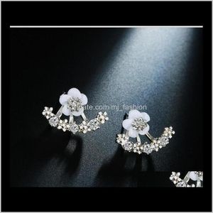 Jewelryhigh Quality Anti Allergic Pure Jewelry S 925 Sterling Silber Daisy Flower Vorder- und Rückseite zweiseitige Ohrstecker Ohrnagel 1567 Drop Del