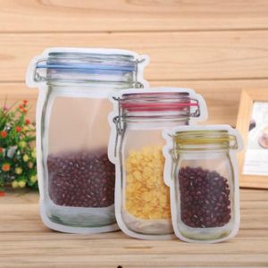 Reusable Food Storage Zipper Bags Mason Jar Shape Snacks Airtight Leak-proof bag Kitchen Organizer RH1352