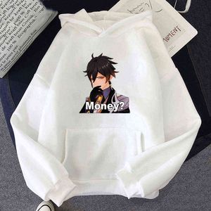 Hot Anime Game Hoodies Genshin Impact Money Print Streetwear Мужчины Женщины Негабаритные Толстушки Хаудяд Хараджуку Одежда Y0901