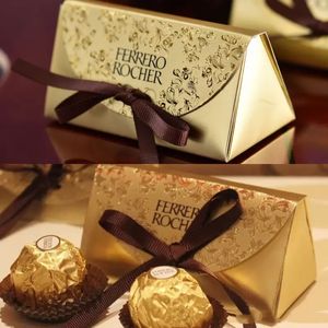 Altın Düğün Kutuları Iyilik toptan satış-Vintage Sevimli adet Düğün Favor Ve Hediyeler Bebek Duş Kağıt Şeker Kutusu Ferrero Rocher Kutuları Düğün Iyilik Altın Tatlı Hediyeler Çanta Malzemeleri