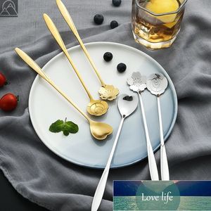 Creative Long Handle Colher de Gelo Aço Inoxidável Cozinhar Mistura de Mistura de Salada Bar Café Sobremesa De Mesa De Mesa De Agitação 2021 Novo