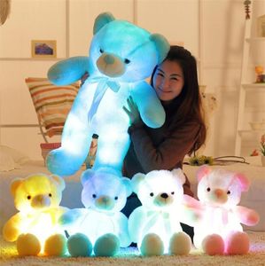 Große, bunt leuchtende LED-Teddybär-Plüschpuppe, Kawaii-Leuchtstofftier, Weihnachtsgeschenk für Kinder