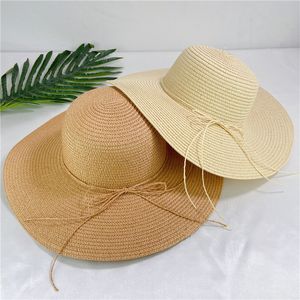 Mulheres Simples Bowknot Chapéu De Palha Verão Ourdoor Sun Proteção Cap Clássico Praia Férias Casuais Capas Respirável Brim