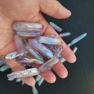 3-5cm Electroplated luz roxa Titanium Crystal Wand Point Presentes com furo DIY Natural Curing Mineral