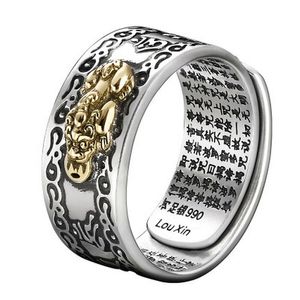 Klusterringar Män Pixiu Charms Ring Feng Shui Amulett Rikedom Lucky Open Justerbara buddhistiska smycken JL