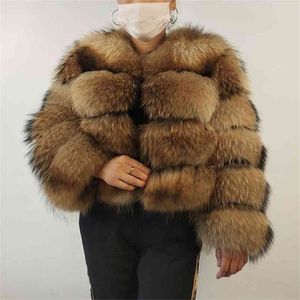 Beizaru Real Raccoon Argento Cappotto di pelliccia di pelliccia Plus Size Vestiti Naturali Inverno Donne Round Neck Neck Stile spessore 210816