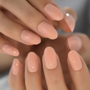 Valse nagels roze korte ovale nep set glans kunstmatige pers lijm stick op volledige cover acryl nagel tips