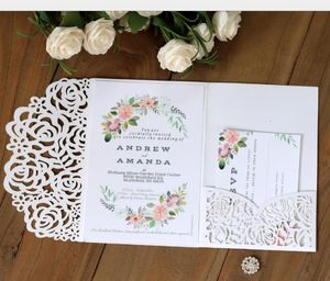 2021 Blush Pink Laser Cut Trifold Wedding Invitation with RSVP Card, 20+Color Customizable Baby Shower Invites, Free Shipped by DHL