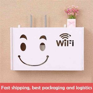 WiFi Router Hylla Förvaring Boxar Kabel Power Plus Wire Bracket Wood-Plast Wall Hanging Plug 210922