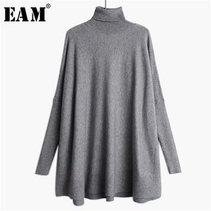 [EAM] Oversized Knitting Sweater Loose Fit Turtleneck Long Sleeve Women Pullovers Fashion Spring Autumn 19A-a43 210812