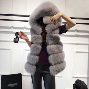 Жилет из искусственного меха без рукавов, зимняя повседневная верхняя одежда, женские однотонные пальто с искусственным капюшоном для женской моды 211130