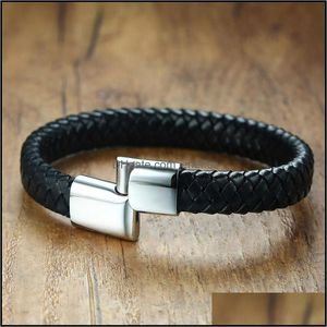 Länk, kedja armband smycken magnetisk klapp snäpp läder män svart färg cool mode terndy rostfritt stål dropp leverans 2021 n9omp