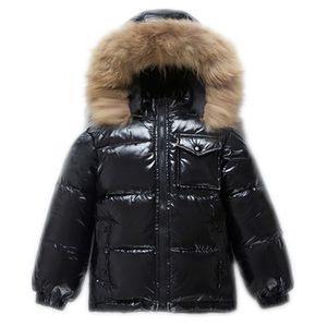 Moda inverno para baixo jaqueta para meninos roupas infantis engrossar outerwear casacos de pele real com capuz 1-16Y 210916