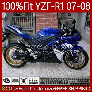 Kit de feiras de OEM para Yamaha 100% Fit YZF-R1 YZF1000 YZF R1 2007-2008 Corpo 91No.181 YZF-1000 YZF R1 1000 CC YZFR1 Azul Branco 07 08 1000CC 2007 2008 Bodywork de Molde de Injeção