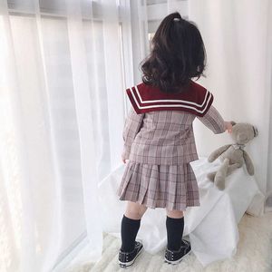 Meninas conjunto de roupas novas roupas infantis outono mangas compridas crianças princesa topo e saia uniforme escolar terno 2 pçs