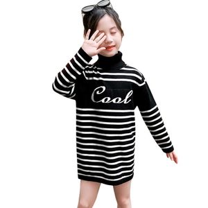 Turtleneck infantil listrado meninas jumper letra padrão crianças roupas casuais roupas para garota outono inverno 210528