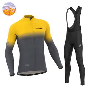 XTriat Winter Thermal Fleece Cycling Jersey Men's Outdoor Warm Bike Clothing Suit Mtb Bib 9d långa byxor Set Ropa Ciclismo Hombre