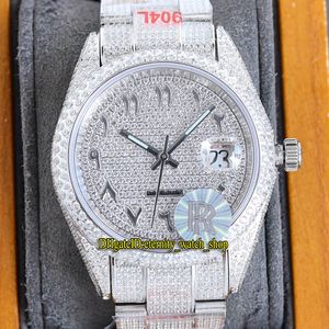 Eternity Hip Hop Uhren RRF Neueste Produkte 126334 116334 126333 Silbernes Zifferblatt mit arabischen Diamanten A2824 Automatische Iced Out Full Herrenuhr 904L Stahl Diamantgehäuse Armband