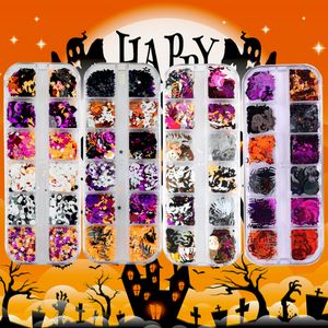 Halloween paznokcie błotnik cekiny 3D holograficzna czaszka pająk bani bani ghost Witch confetti błyskotki do DIY Nail Art