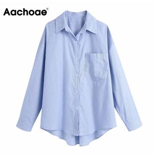 Stripe Blusa Primavera Outono Batwing Longa Manga Loose Casual Tops Hem Irregular Bolso Chique Camisa Chemise Femme 210413