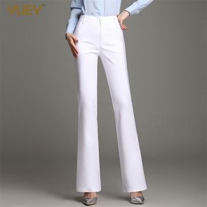 Kobiety Ol Odchudzanie Office Flarowane Spodnie Wysokiej Talii Plus Size Pure Cotlay Bawełniane Rozciągliwe Proste Casual White Black Spodnie S 4XL 211115