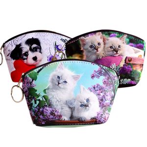 Yaratıcı Unisex Moda Karikatür Çanta Hayvan PU Fermuar Değişim Anahtar Çanta Kawaii Köpek Kediler 3D Baskı Sikke Çanta