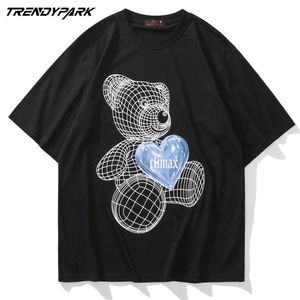 Tees Tees Tees Tecknade 3D Big Heart Bear Tshirts Streetwear Hip Hop Harajuku Casual Bomull Kortärmad T-shirt Sommar Toppar 210601