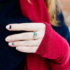 Wholesale cuff rings resale online - Band Rings Silver rings For Women Cuff Rings Size Blue Stone Triangle Adjustable Magical Ring Party Gifts Jewelry Female