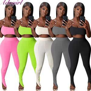 Fitness Verão Activewear Dois Peça Set Mulheres Sólida Um Ombro Sem Mangas Tanques Tops Legging Sweatpants Outfit Jogger Tracksuit